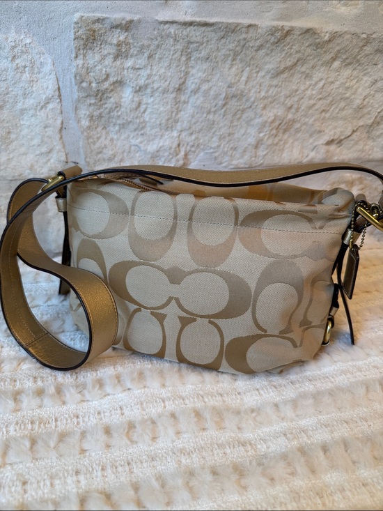 Coach Handbags - Coach Khaki/Chalk Signature Canvas Shoulder Bag - Like New, Vibrant